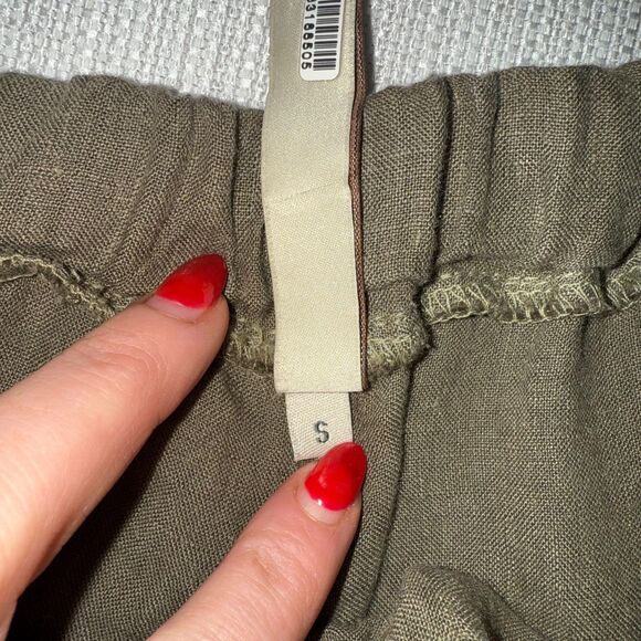 Cynthia Ashby Wide Leg Linen Pant - Olive Green S - Picture 6 of 8